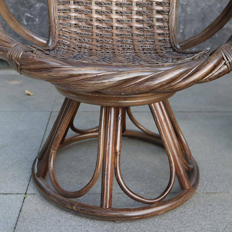 台闲藤椅三件套组阳合茶几进口真藤蜜糖色芳藤椅人圆桌手工编织老