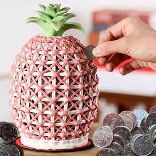 厂家直销储钱罐陶瓷储罐钱创意NBH陶瓷钱手工编织存罐家居摆存设