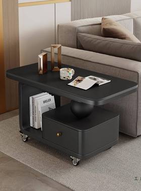 奶油风家TQK用可移岩板茶几小推车2025新款户型小客移厅动茶几边