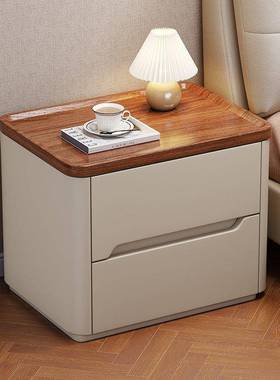皮质床头柜实木软极约现代包轻简奶油风卧室家用收纳奢ITH床边柜