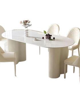 轻奢岛台岩板餐桌奶油法式现代简餐约小户型桌椅子组风家91445合