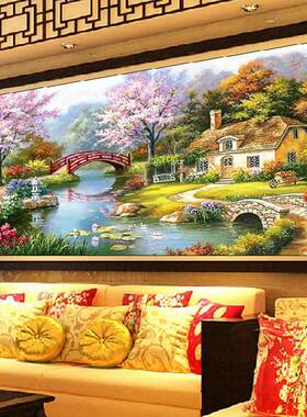 印花十字绣绣22线5新款NAP客厅卧室花园小屋欧式小满幅绣风0景山