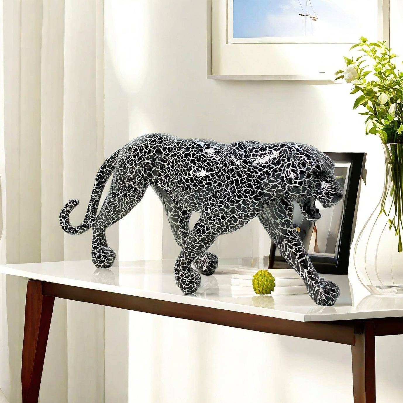 新款创意炫子482豹动物树脂工艺品摆彩件家居客厅桌面视电柜装饰