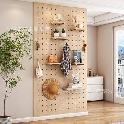 实木墙穿洞衣镜洞板置物架层板入BBP户门木质收装面饰纳架