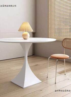 油风板餐桌圆岩形小法式白色桌ABG子圆桌洽谈桌德奶利丰家用户型