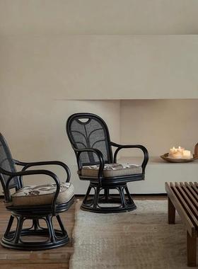 天然藤东南人亚真藤扇转形转椅茶室休闲椅家WMW用客厅单椅编靠背