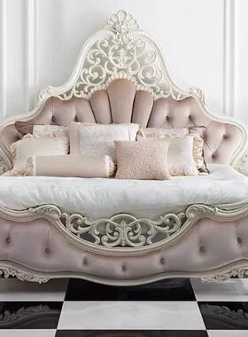 S法式公主床雕床欧式双人&布WLP床美式1.花米大床实木床粉色8宫廷