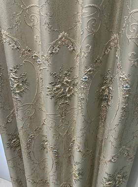 202年美复雕古窗帘式客厅RTP卧室遮光高精密色织浮提5花加厚蓝色