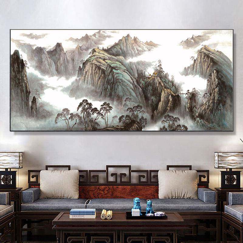 中式客厅山水壁挂办公66字画画国画沙发背景装饰画大气室风景画