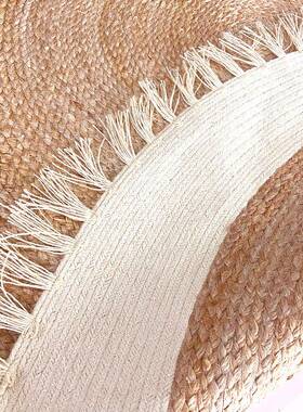 新款黄麻毯客厅地卧室床边圆形流苏毯1121C酒现代简地约店民宿软