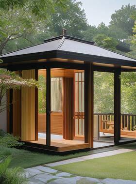 移家用茶凉IXJ室木屋仿古实木庭院凉亭可动一体外户休闲亭别墅小