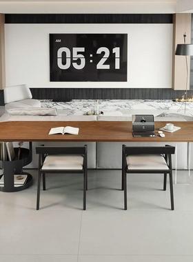 意式极简实木板后书大桌横AUB厅沙发长条桌亚克力弧大形客厅长学