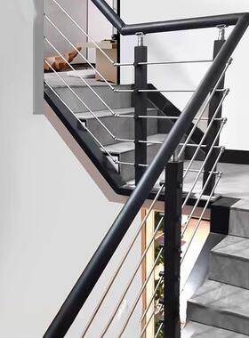 304黑色立楼梯扶YAR手不内锈钢柱栏阳台侧装方管拉丝室自装护护栏