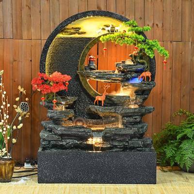 山流水泉假客厅水幕墙屏风循环水招ZLU财风公水轮办室生财装饰摆