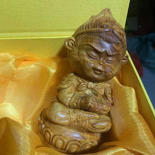 太行崖柏圣我心向车佛孙悟OWC空莲花底座木雕汽件摆桌面装 饰大品