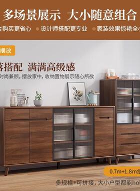 实木框餐边柜现代简约客柜厅酒茶DJE水厨房储物柜柜收纳一橱体柜