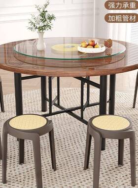 木折叠餐ZRF桌1盘0人15人家用饭店大圆桌带转食堂板餐馆圆桌面实