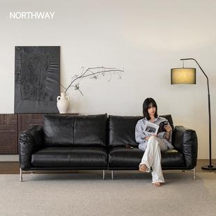 哈默法YEM式复古豪斯包沙发皮不锈钢中古风全青客厅家用直黑排色
