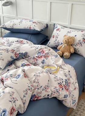 A类春单夏四202091季款套四件三件棉麻水洗棉被套床枕套宿舍套单