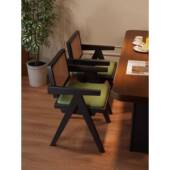 实木式 昌迪加尔藤椅古编子餐NBK椅现代简约家用法扶手北欧中休闲