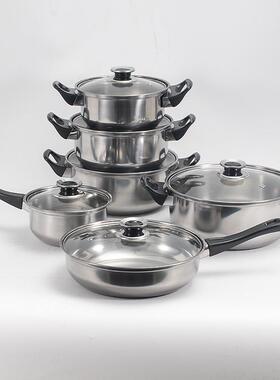 12PCtS跨镜锅锅具套件不锈具钢烹饪锅pose一套平底锅tLTO炊套装锅