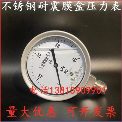 YNE100BF耐震不锈钢膜盒压力表ye100bf 0-16/25/40/60/100kpa上海