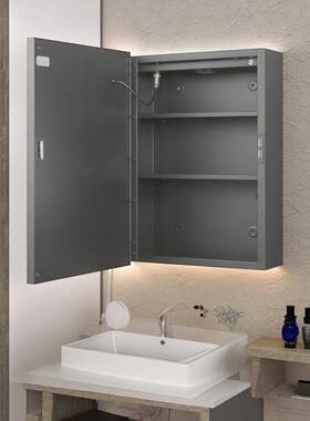 热销工厂黑色铁镜柜带灯steel浴室镜柜LED储物功能金属柜子