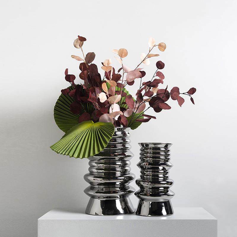 简约现代花瓶银色圈纹陶瓷花器摆件客厅餐桌茶几样板房软装饰品,机械设备,其他机械设备,淘宝优惠券,粉丝福利购,淘宝优惠卷