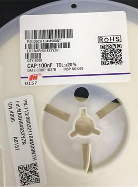陶瓷电容0603104M50V100NF0.1UF0603F104M500NT配套电子现货