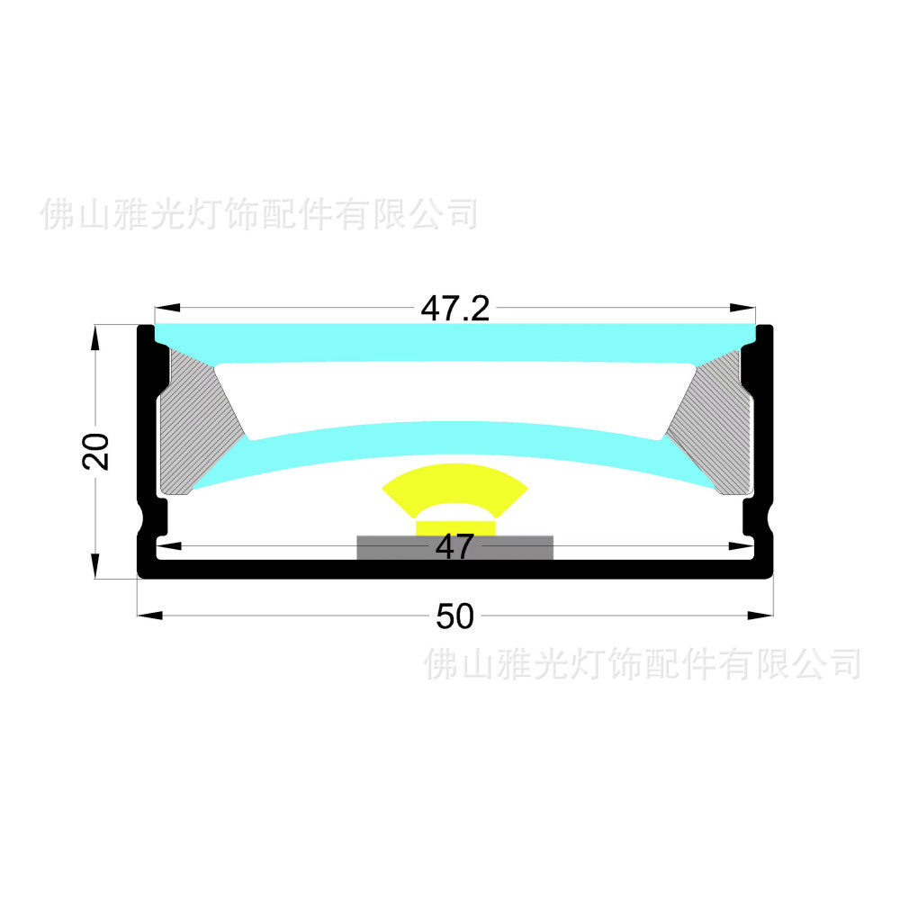 切弯款铝槽LED灯条硬灯条外壳50*20U型铝槽型材铝槽线形灯铝槽