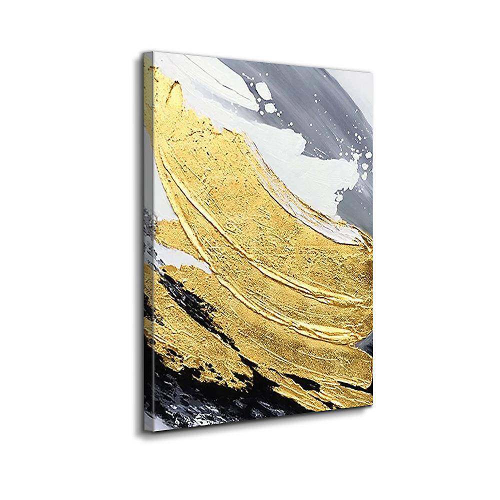 盘古油画竖版抽象金箔纯手绘油画丙烯颜料画热销家居玄关画