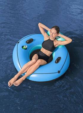 Bestway43108充气泳圈水上派对带杯架把手水上用品PVC加厚成人游