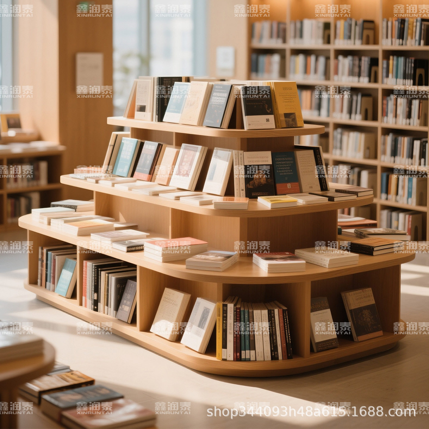 双面图书馆中岛台学校幼儿园阅览中心展示台书店文具店书架陈列柜