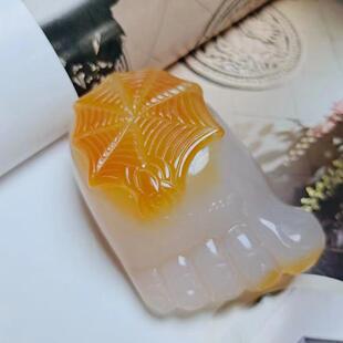 俏色玛瑙知足常乐脚丫手把玩件男女士红黄玉髓原石如意摆件