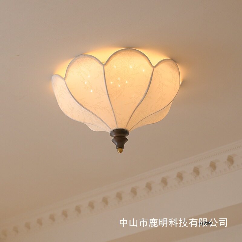 中古风印花布艺吸顶灯卧室灯复古简约客厅次卧走廊过道装饰吸顶灯