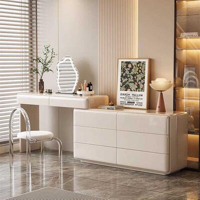 实木斗柜梳妆台一体轻奢卧室现代简约高级床尾储物柜奶油风化妆桌