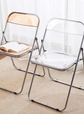 简易可折叠椅网红透明亚克力拍照椅子化妆餐厅餐椅水晶靠背凳子in