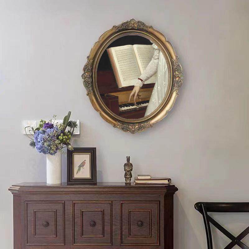 欧式复古花雕树脂相框文艺人物钢琴椭圆形卧室客厅古典艺术画框