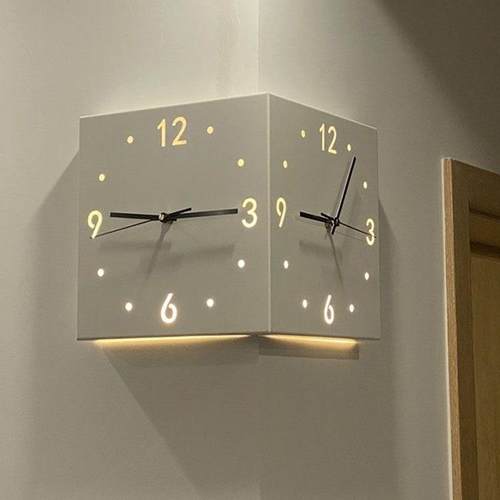 双面转角挂钟现代客厅个性简约创意免打孔静音拐角时钟装饰挂墙上