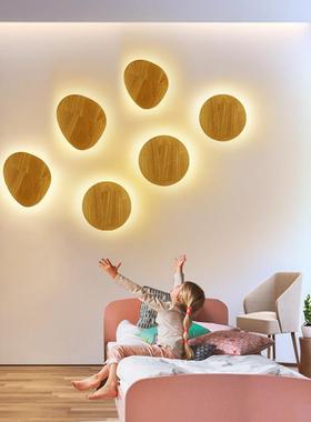 现代简约木艺LED壁灯创意客厅书房卧室床头灯北欧儿童房过道壁灯