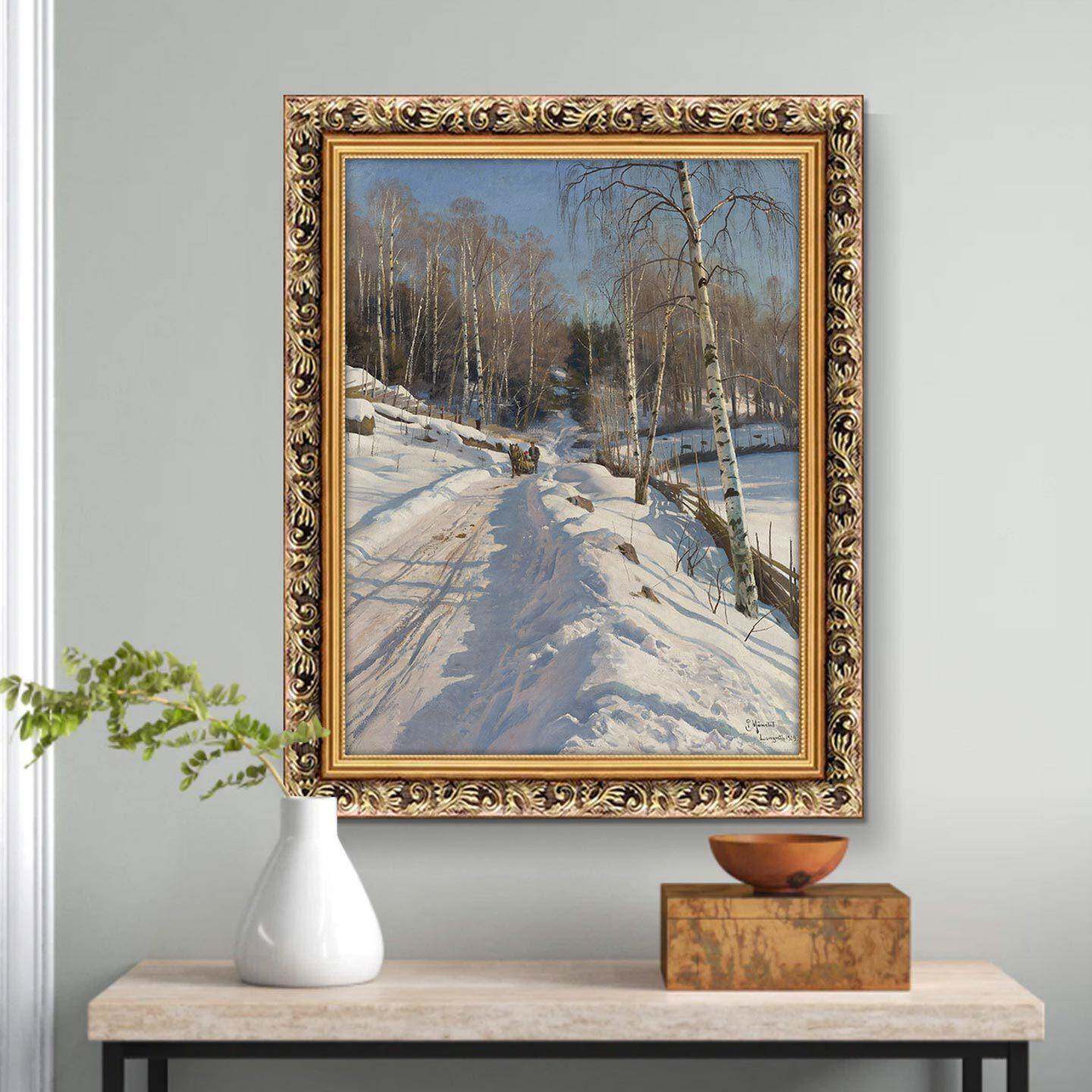 世界名画丹麦风景油画大师蒙森德山水画雪景装饰画餐厅办公室挂画