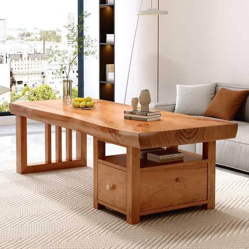 实木茶几原木整轻奢板简约日式带抽屉柜客厅家用小户型松木茶桌