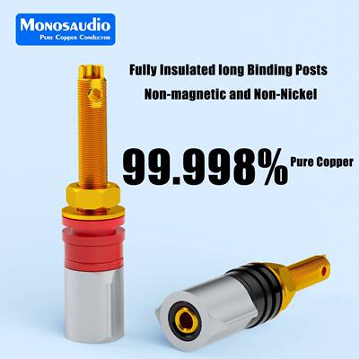 Monosaudio发烧纯紫铜镀金镀铑接线柱母座长柱音响功放音箱插头