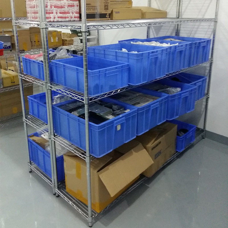 不锈钢货架家用置物架金属展示架防静电线网带轮移动多层