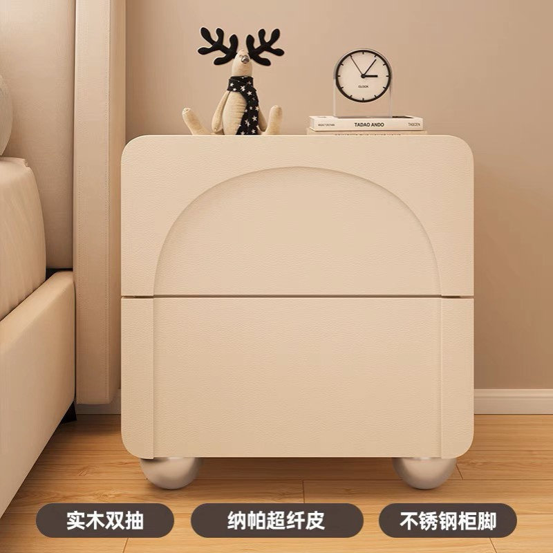 小型实木床头柜现代简约轻奢床边收纳柜整装奶油风床头柜卧室家用
