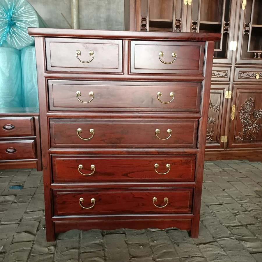 新中式实木五斗柜客厅仿古收纳柜卧室储物柜榆木七斗抽屉柜五斗橱