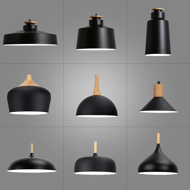 北欧黑白色实木餐厅灯罩现代简约创意个性吧台灯铁艺单头锅盖吊灯