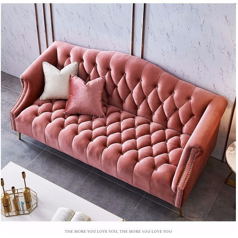 美式拉扣小户型网红椅植绒房间客厅酒店大堂休息区休闲沙发