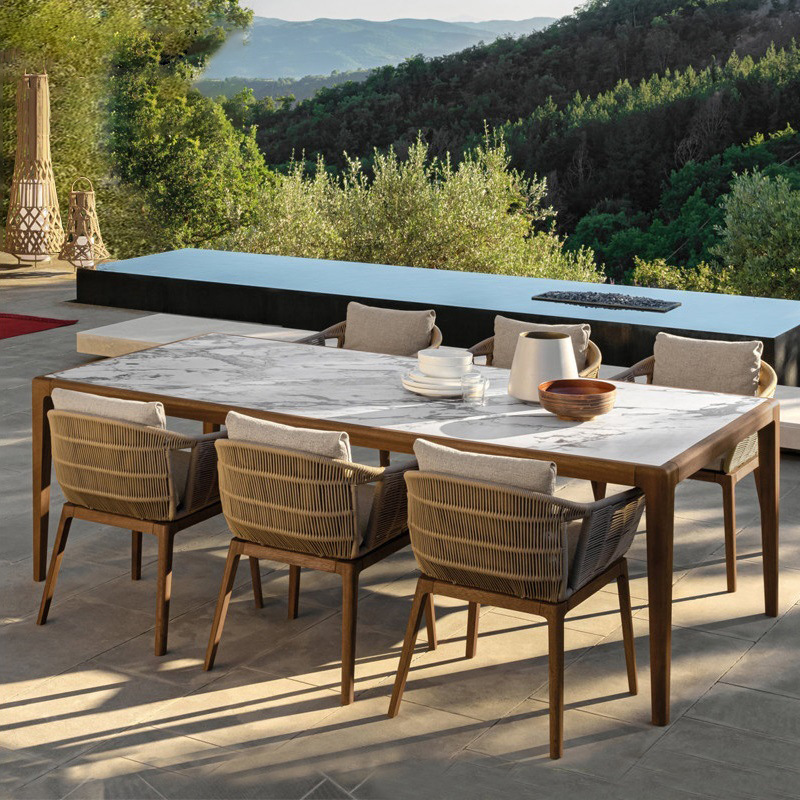 户外休闲别墅藤编庭院花园实木家具椅北欧简约柚木餐桌椅组合