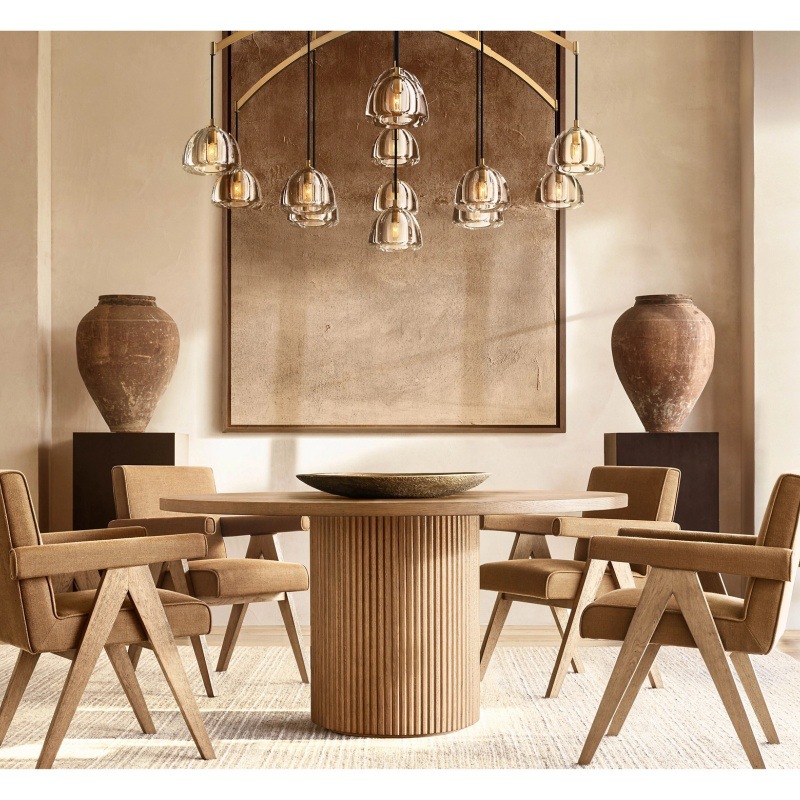 RH美式乡村实木拜伦圆形餐桌法式餐桌餐台餐厅家用桌会议桌小户型